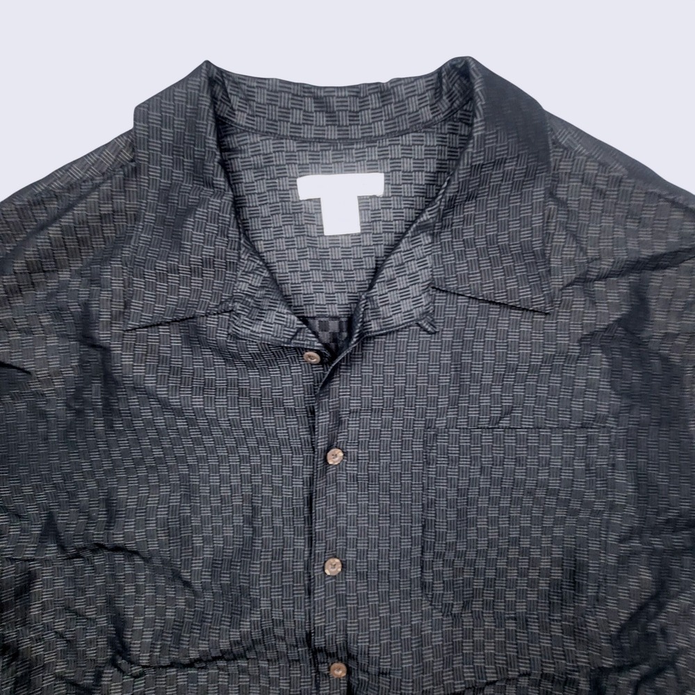 Island Passport Mens 2XL Black Basketweave Textured Short Sleeve Camp Shirt
